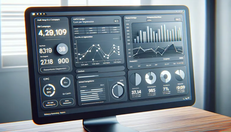 A detailed view of an analytics dashboard comparing Cost Per Impression Vs Cost Per Click, featuring interactive data visualization tools, representing the intricacies of ad campaign analysis.