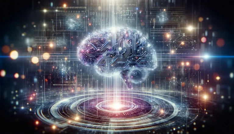 An abstract digital brain composed of circuits and data streams, symbolizing machine learning's ability of AI to process and learn from data for intelligent decision-making.