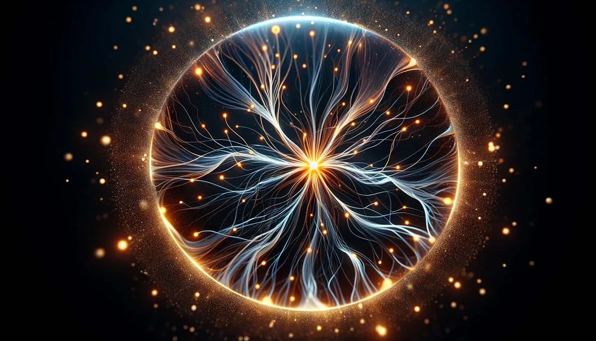 Close-up view of plasma with charged particles, ions, and electrons glowing and moving energetically, ready to interact with electromagnetic fields representing plasma wave technology.