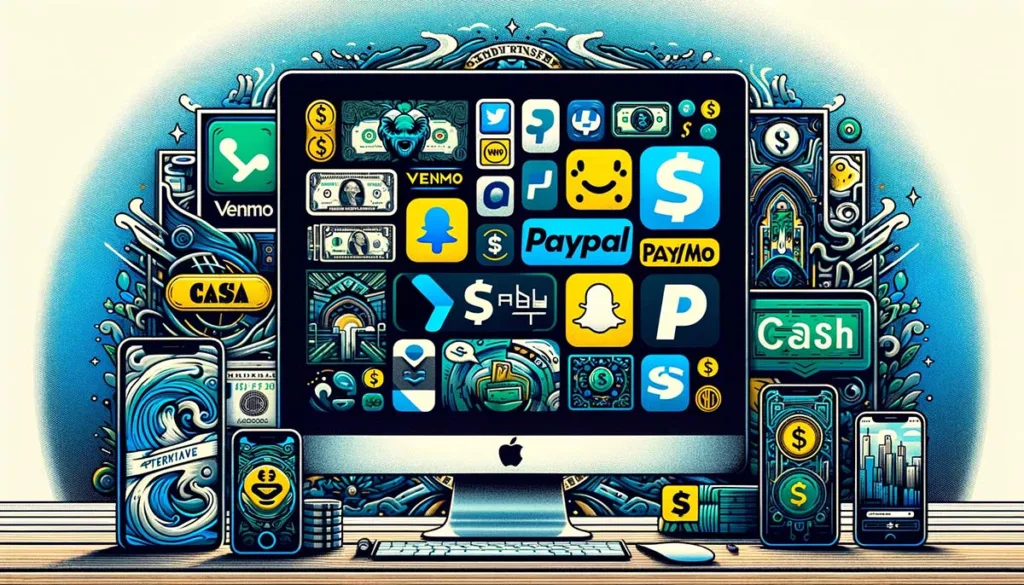 A vibrant collage showcasing popular money transfer apps like Venmo, PayPal, and Cash App, symbolizing the diverse options available for digital payments beyond Snapchat.