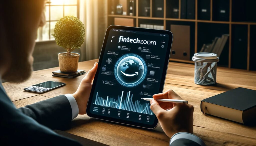 An investor utilizes Fintechzoom's analysis on a digital tablet, strategically planning investments in a well-appointed home office, illustrating the practical application of professional financial insights.