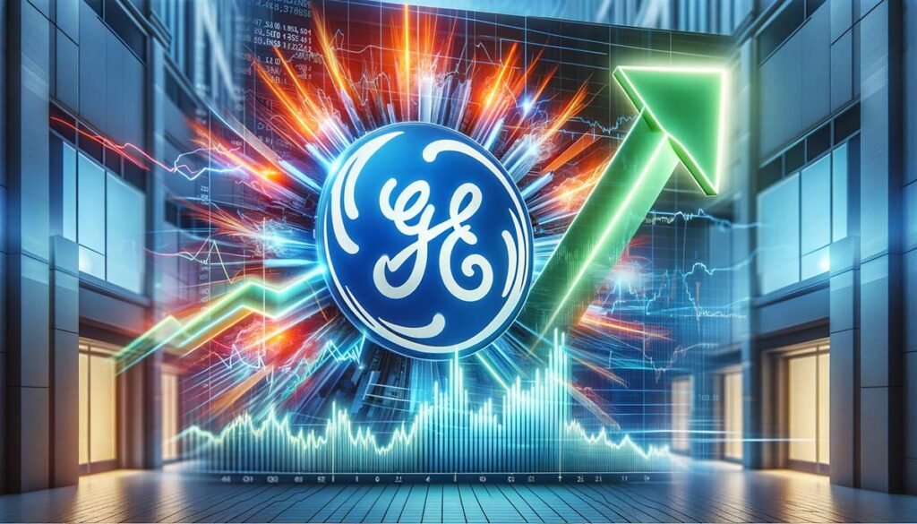 A dynamic financial chart displaying the rising trends of General Electric (GE) stock, highlighting growth and success in a modern corporate environment.