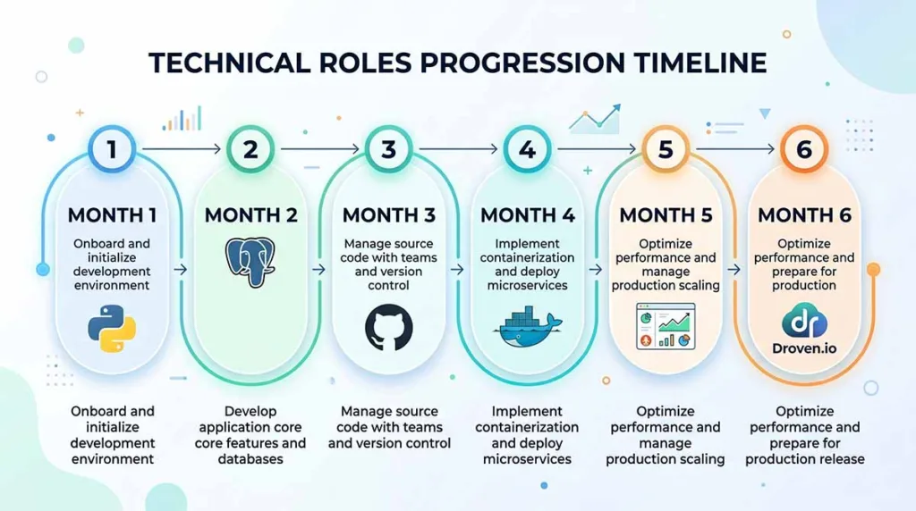 Droven.io Best AI Jobs in USA: Roadmap, Tips & Salaries 4 Droven.io AI career roadmap for technical roles showing 6-month step-by-step plan to get hired