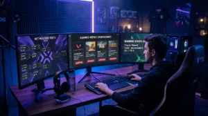 ETeSporTech update on games dashboard showing patch alerts for Valorant, CS2, BGMI, and LoL